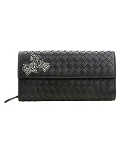 Bottega Veneta Butterfly Long Wallet, Intrecciato Leather, Black, L, B0075